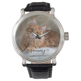Schattigee Curly Naam Cat Foto Horloge
