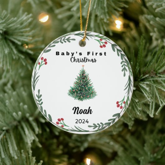 Schattigee Custom Baby Eerste Kerstboom Waterverf Keramisch Ornament (Boom)