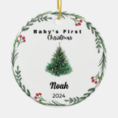 Schattigee Custom Baby Eerste Kerstboom Waterverf Keramisch Ornament (Voorkant)