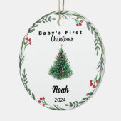 Schattigee Custom Baby Eerste Kerstboom Waterverf Keramisch Ornament (Links)