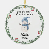 Schattigee Custom Baby Eerste Waterverf Snowman Keramisch Ornament (Voorkant)