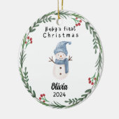 Schattigee Custom Baby Eerste Waterverf Snowman Keramisch Ornament (Links)