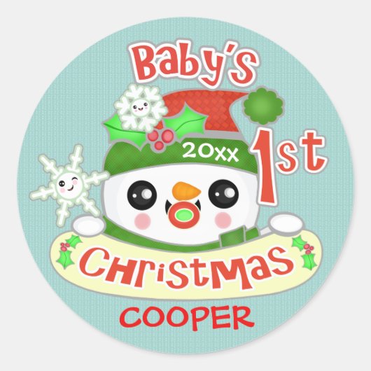 Schattigee Custom Baby's Eerste Kerstmis Ronde Sticker (Voorkant)