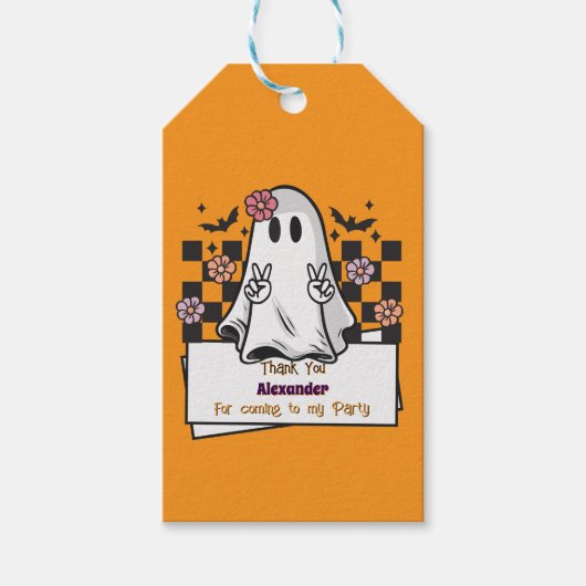 Schattigee Custom Bedankt Halloween Ghost Cadeaulabel (Voorkant)