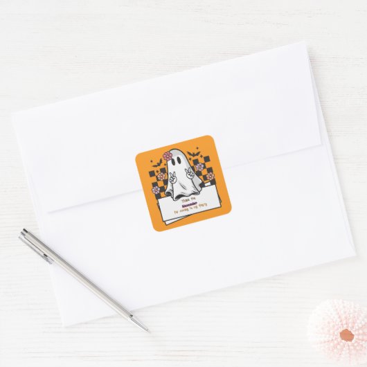 Schattigee Custom Bedankt Halloween Ghost Vierkante Sticker (Envelop)