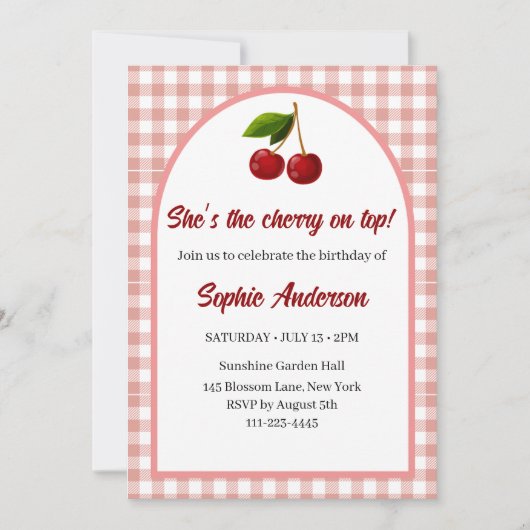 Schattigee Custom Coquette Cherry verjaardagsuitno Kaart (Voorkant)