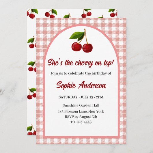 Schattigee Custom Coquette Cherry verjaardagsuitno Kaart (Voorkant / Achterkant)