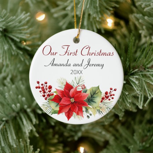 Schattigee Custom Couples Eerste Kerstdag Keramisch Ornament (Boom)