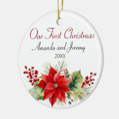 Schattigee Custom Couples Eerste Kerstdag Keramisch Ornament (Links)