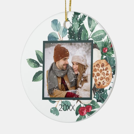 Schattigee Custom Couples Eerste Kerstdag Keramisch Ornament (Links)
