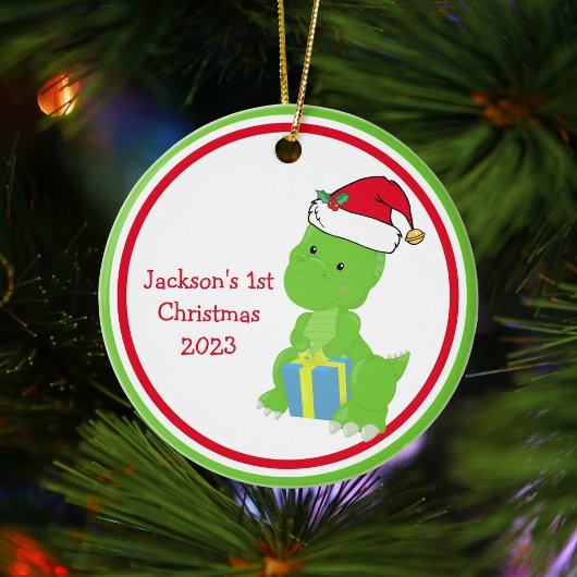 Schattigee Custom Dinosaur Baby's 1e Kerstmis Keramisch Ornament