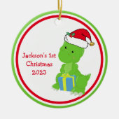 Schattigee Custom Dinosaur Baby's 1e Kerstmis Keramisch Ornament (Voorkant)