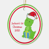 Schattigee Custom Dinosaur Baby's 1e Kerstmis Keramisch Ornament (Links)