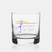 Schattigee Custom Hair Stylist Rainbow Scissors Sa Whisky Glas (Voorkant)