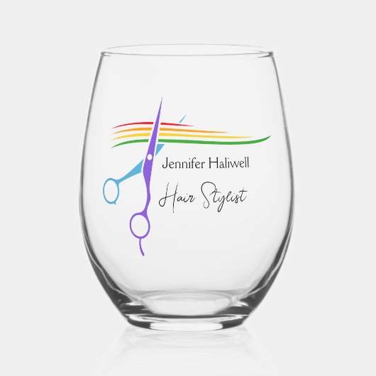 Schattigee Custom Hair Stylist Rainbow Scissors Sa Wijnglas Zonder Voet (Voorkant)