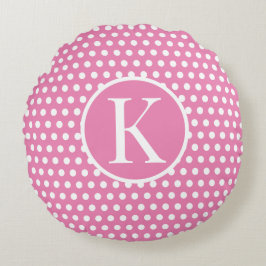 Schattigee Custom initiaal letter Polka Dot Pink Rond Kussen