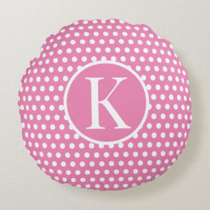 Schattigee Custom initiaal letter Polka Dot Pink Rond Kussen