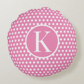 Schattigee Custom initiaal letter Polka Dot Pink Rond Kussen (Achterkant)