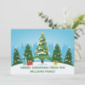 Schattigee Custom Merry Kerstbomen Blauw Feestdagenkaart (Staand voorkant)