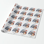 Schattigee Custom Santa Hat Penguin Sneeuw Kinder  Cadeaupapier (Uitgerold)