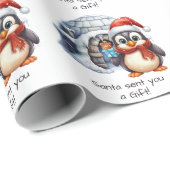 Schattigee Custom Santa Hat Penguin Sneeuw Kinder  Cadeaupapier (Rol Hoek)