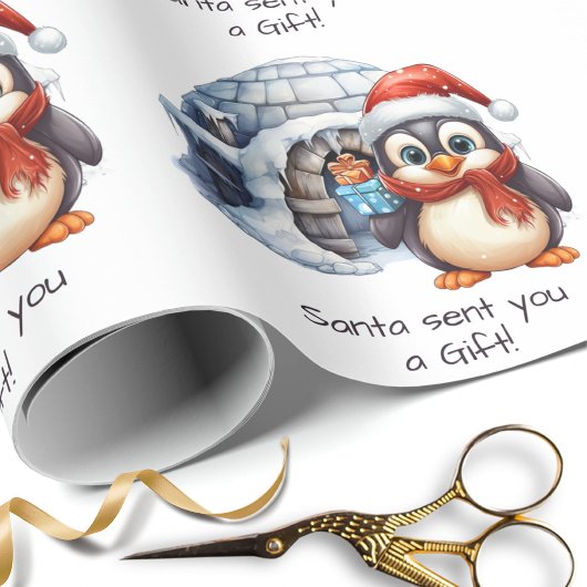 Schattigee Custom Santa Hat Penguin Sneeuw Kinder  Cadeaupapier