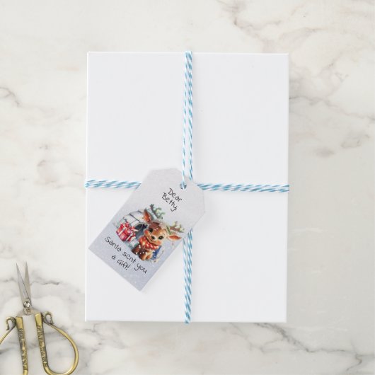 Schattigee Custom Santa Reindeer Snowflake Kind Ke Cadeaulabel (Met Touw)