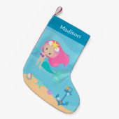 Schattigee Custom Zeemeermin Beach House Kinder Kleine Kerstsok (Voorkant (Hangend))