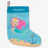 Schattigee Custom Zeemeermin Beach House Kinder Kleine Kerstsok (Voorkant)