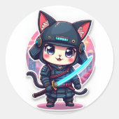Schattigee Cyber Samurai Cat Anime Sticker voor La (Voorkant)