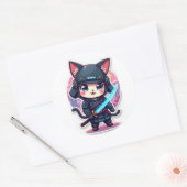 Schattigee Cyber Samurai Cat Anime Sticker voor La (Envelop)
