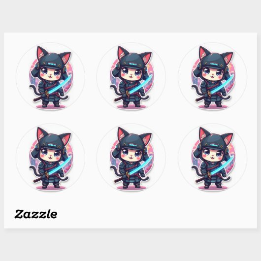 Schattigee Cyber Samurai Cat Anime Sticker voor La (Vel)