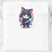 Schattigee Cyber Samurai Cat Anime Sticker voor La (Tas)