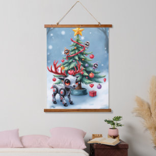 Schattigee Cyberpunk Rendier met kerstboom Hangend Wandkleed