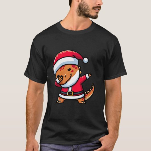 Schattigee Dabbing Dinosaur Santa Pajama kerstfami T-shirt (Voorkant)