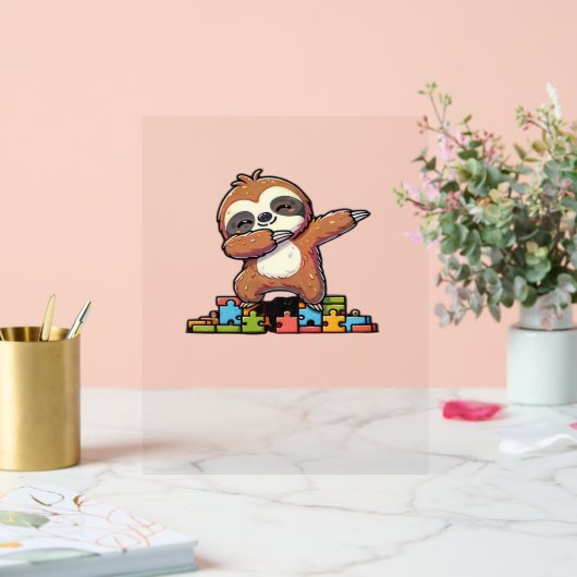 Schattigee Dabbing Luiaard Autisme Bewustzijn Auti Acryl Bord (Huwelijk)