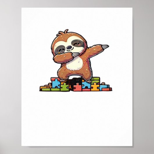 Schattigee Dabbing Luiaard Autisme Bewustzijn Auti Poster (Voorkant)