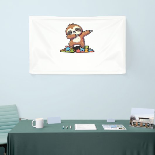 Schattigee Dabbing Luiaard Autisme Bewustzijn Auti Spandoek (Beurs)