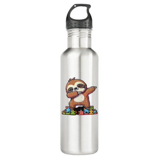 Schattigee Dabbing Luiaard Autisme Bewustzijn Auti Waterfles (Voorkant)