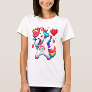 Schattigee Dabbing Unicorn Holding Heart – Rainbow T-shirt
