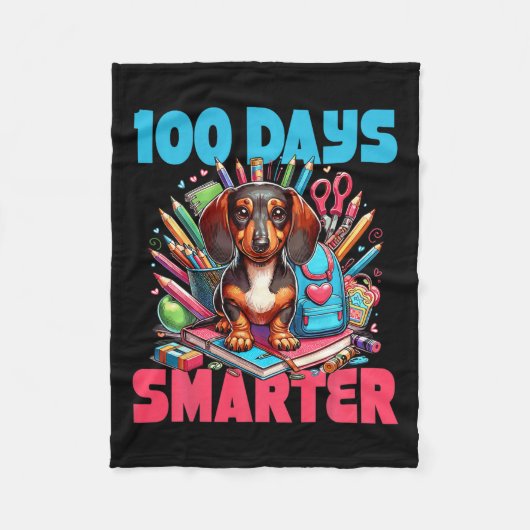 Schattigee Dachshund 100e schooldag 100 dagen Smar Fleece Deken (Voorkant)