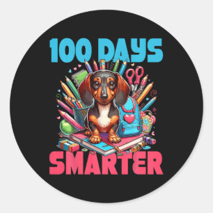 Schattigee Dachshund 100e schooldag 100 dagen Smar Ronde Sticker