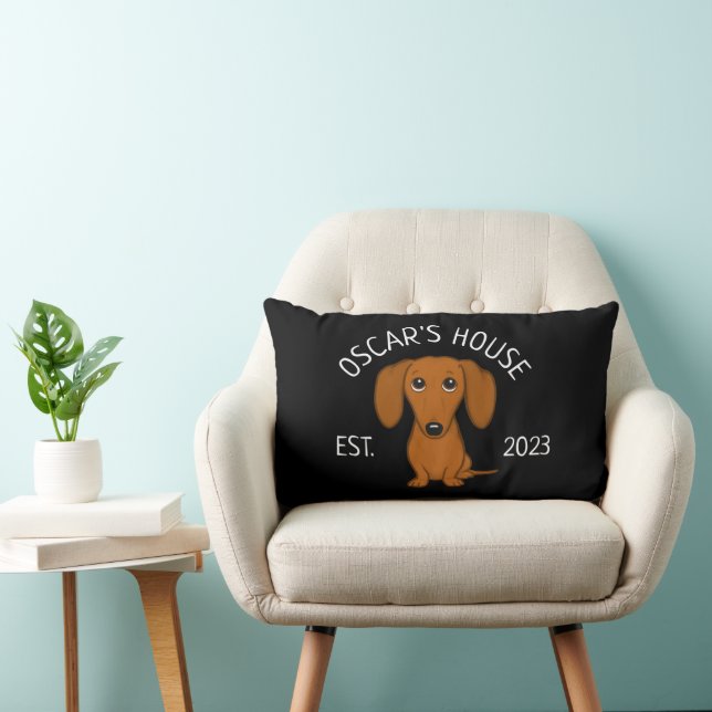 Schattigee Dachshund Cartoon Dag gepersonaliseerd Kussen (Stoel)