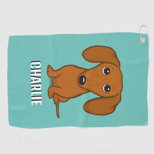 Schattigee Dachshund Custom Name Wiener Dog Golfhanddoek (Horizontaal)