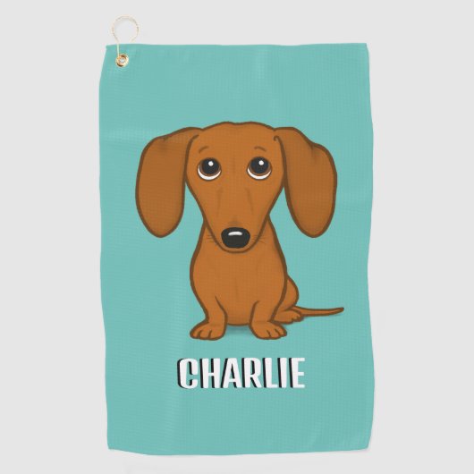 Schattigee Dachshund Custom Name Wiener Dog Golfhanddoek (Voorkant)