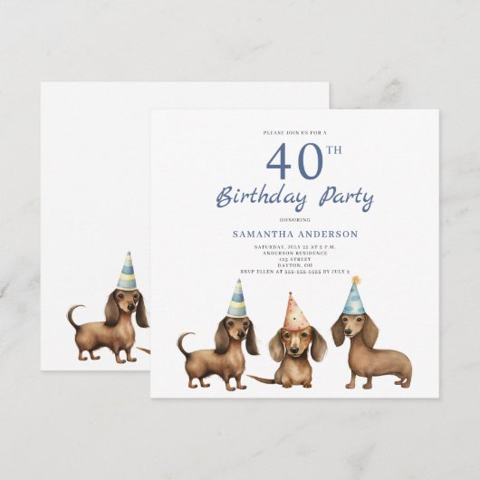 Schattigee Dachshund Dog 40e Verjaardagsfeestuitno (Voorkant / Achterkant)