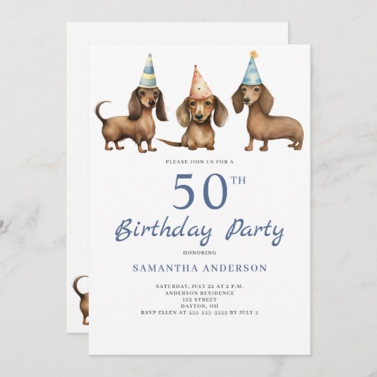 Schattigee Dachshund Dog 50e Verjaardagsfeestuitno Kaart (Voorkant / Achterkant)