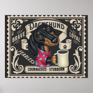 Schattigee Dachshund Doxie drink koffie Poster