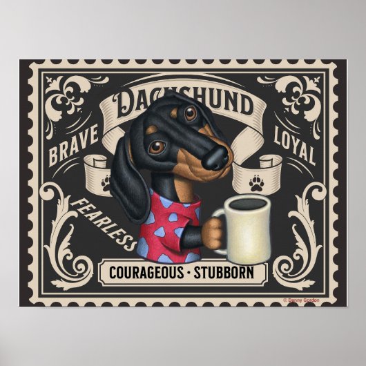 Schattigee Dachshund Doxie drink koffie Poster (Voorkant)