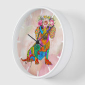 Schattigee Dachshund Floral Crown Clock (Hoek)